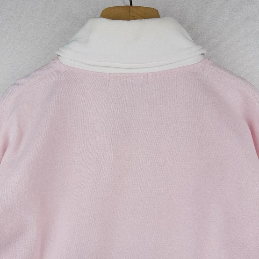 90s Ralph Lauren Womens Small Pink White Shawl Collar Fleece Pullover Sweatshirt
